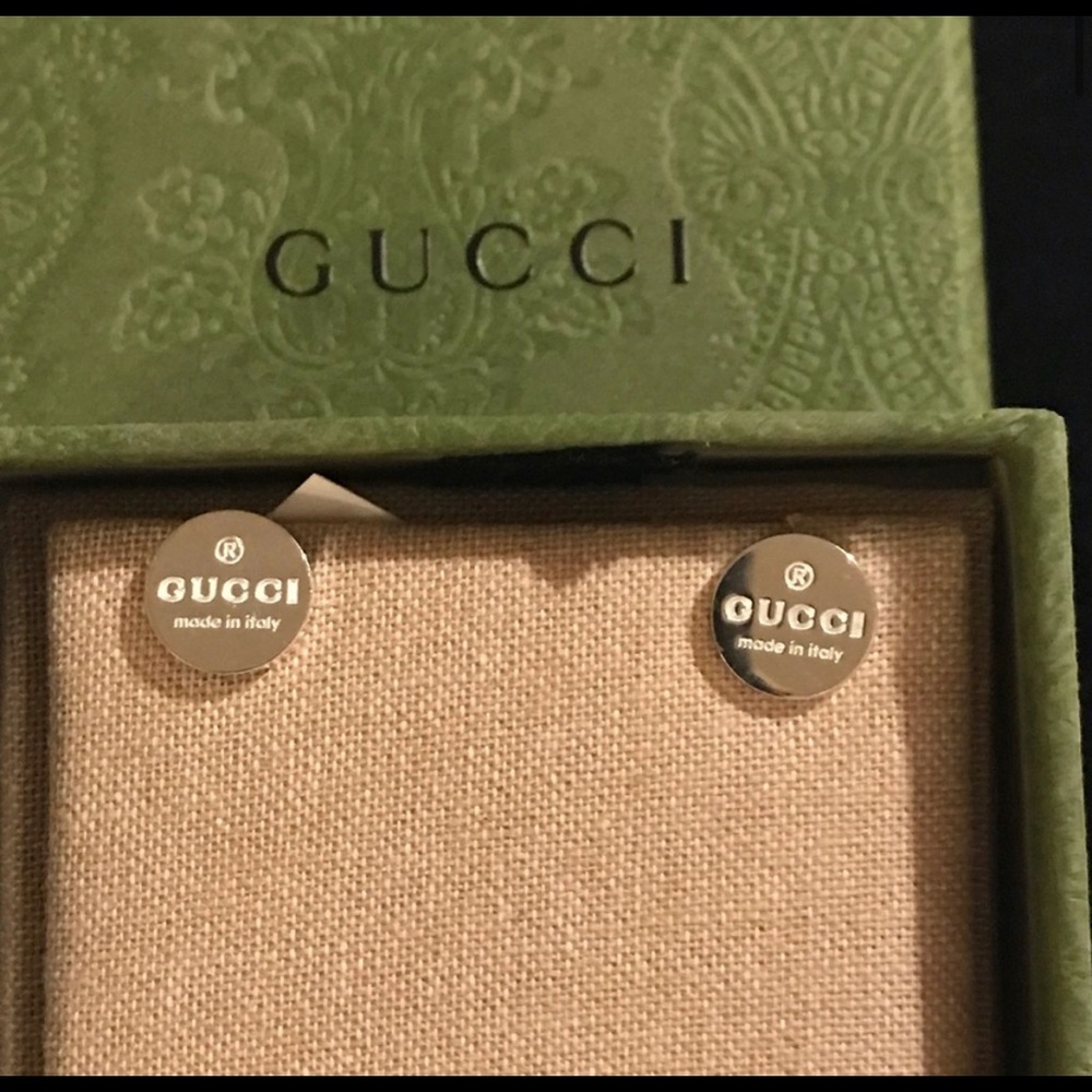 Authentic Gucci Logo .925 Sterling Silver Round Stud Earrings